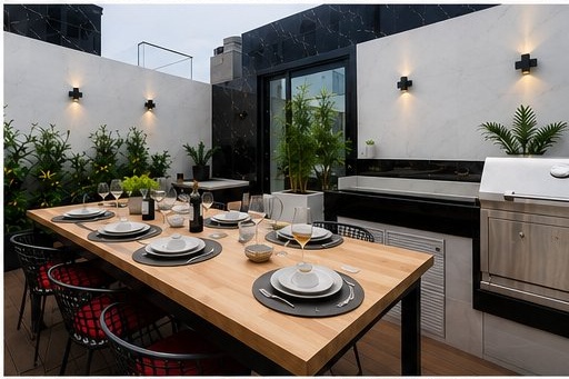 Zona de parrilla y comedor al aire libre